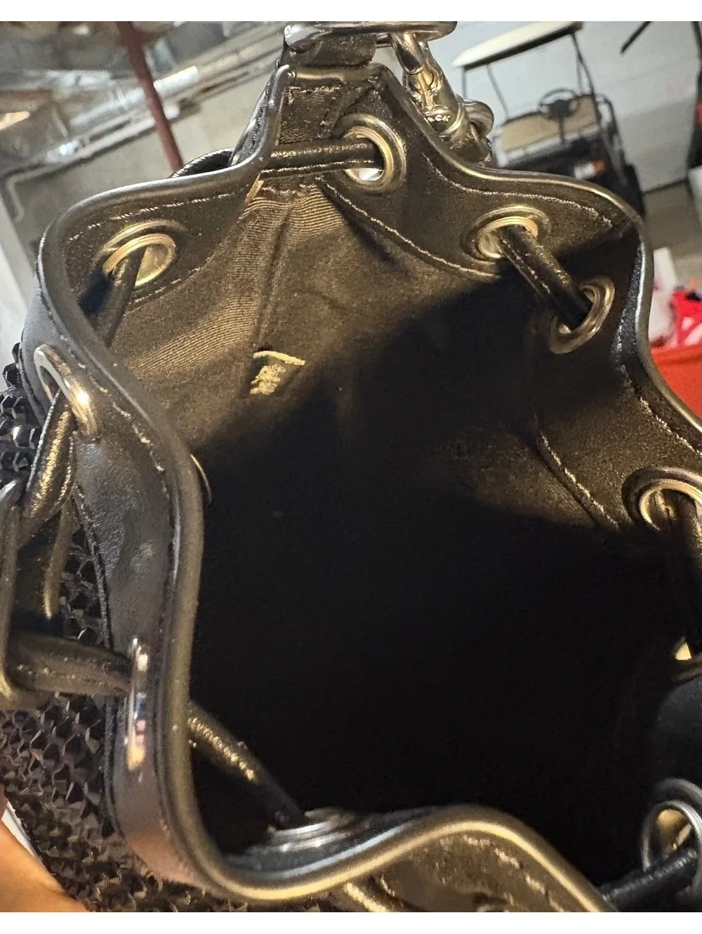 Coach Black Crystal Embellished Leather Bucket Bag with Adjustable Strap CX213